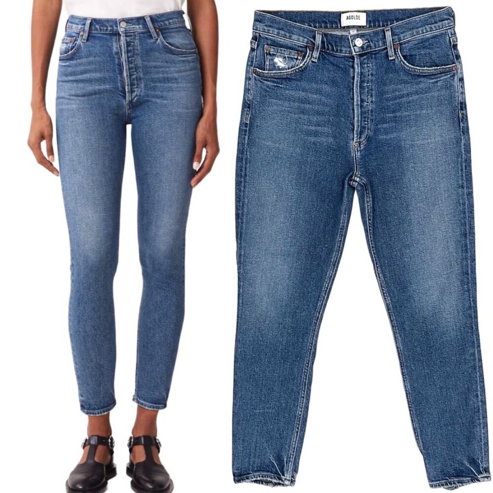 Agolde Nico High Rise Slim Fit Jeans in Betray Blue Wash Denim Women's Size 29